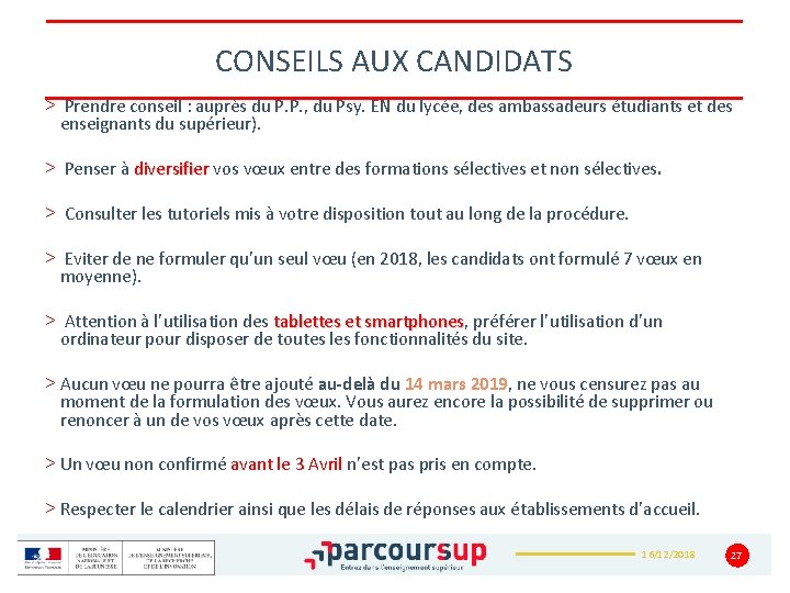CONSEILS AUX CANDIDATS > Prendre conseil : auprès du P. P. , du Psy.