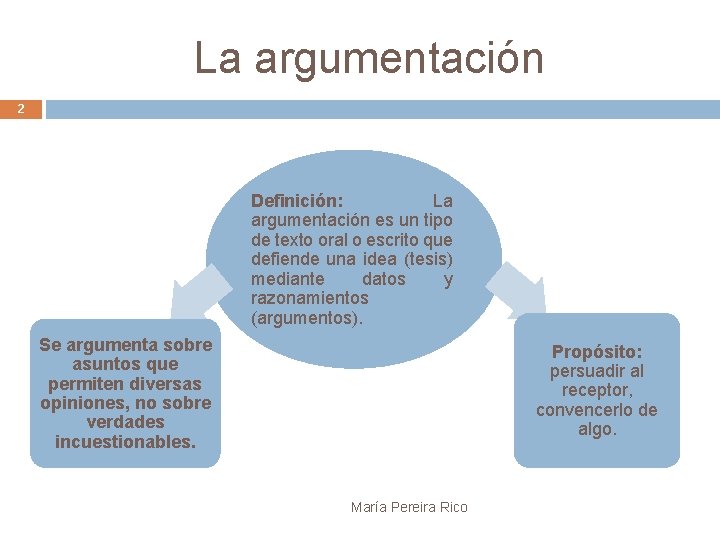 La argumentación 2 Definición: La argumentación es un tipo de texto oral o escrito