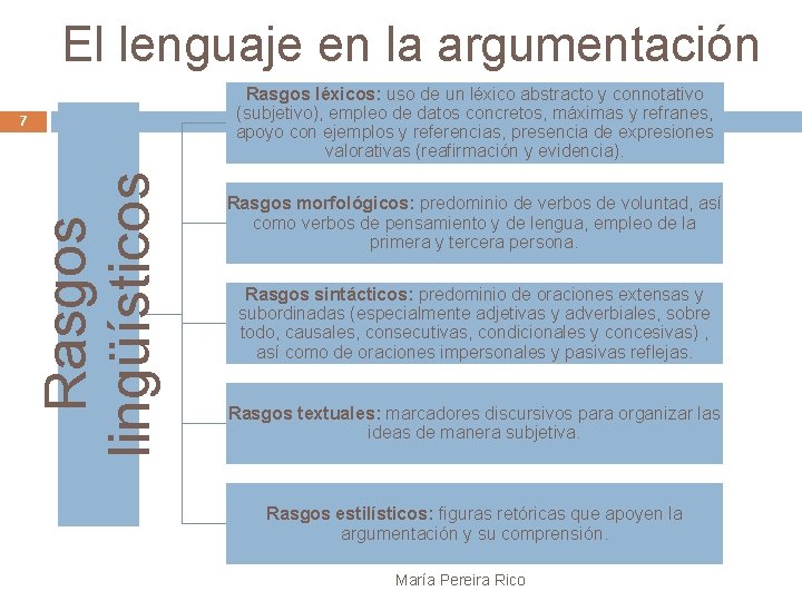 El lenguaje en la argumentación Rasgos léxicos: uso de un léxico abstracto y connotativo