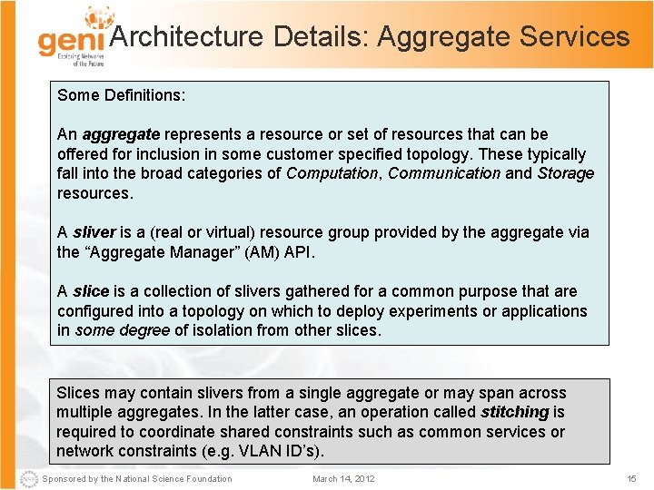 Architecture Details: Aggregate Services Some Definitions: An aggregate represents a resource or set of