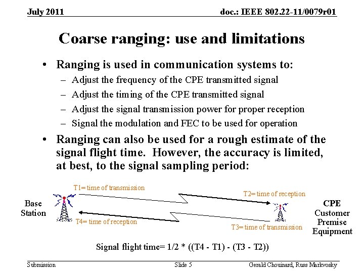 July 2011 doc. : IEEE 802. 22 -11/0079 r 01 Coarse ranging: use and