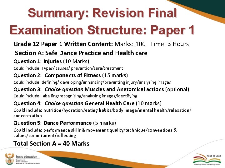 Summary: Revision Final Examination Structure: Paper 1 Grade 12 Paper 1 Written Content: Marks:
