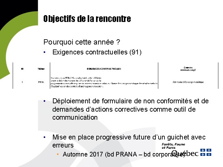 Objectifs de la rencontre Pourquoi cette année ? • Exigences contractuelles (91) • Déploiement