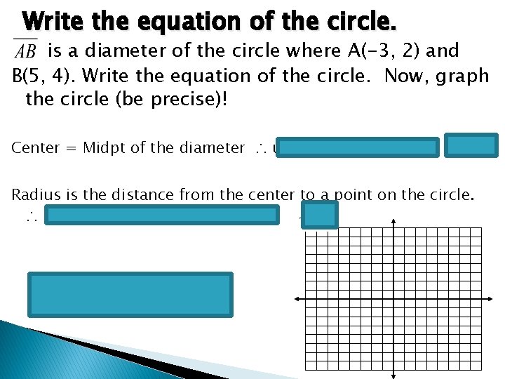 Write the equation of the circle. is a diameter of the circle where A(-3,
