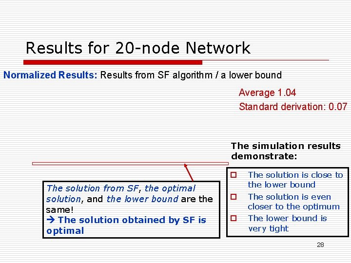 Results for 20 -node Network Normalized Results: Results from SF algorithm / a lower
