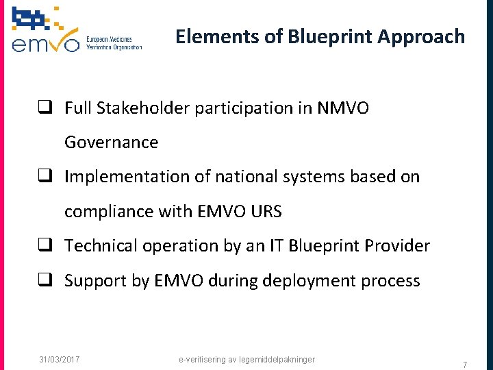 Elements of Blueprint Approach q Full Stakeholder participation in NMVO Governance q Implementation of