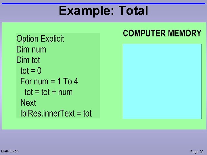 Example: Total Mark Dixon Page 20 