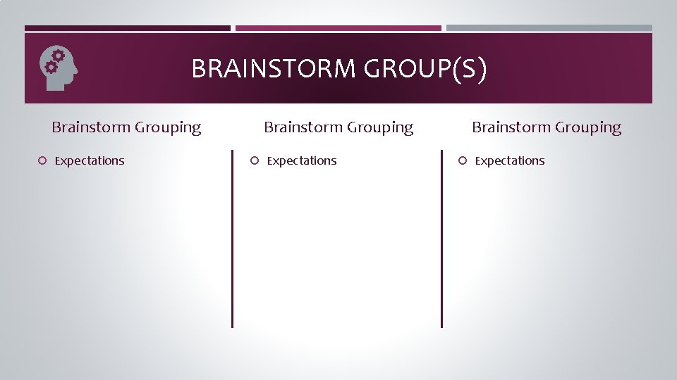 BRAINSTORM GROUP(S) Brainstorm Grouping Expectations 