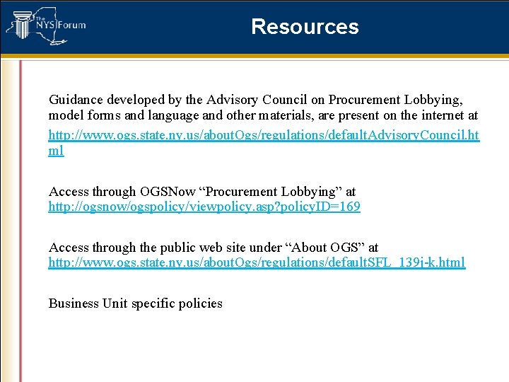 Resources Guidance developed by the Advisory Council on Procurement Lobbying, model forms and language