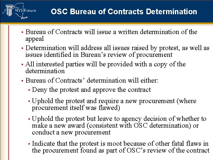 OSC Bureau of Contracts Determination Bureau of Contracts will issue a written determination of