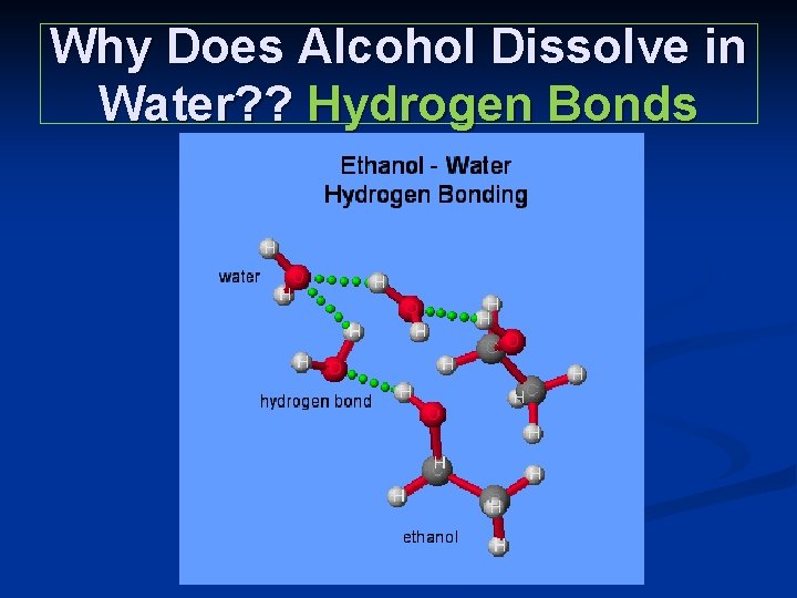 Why Does Alcohol Dissolve in Water? ? Hydrogen Bonds 