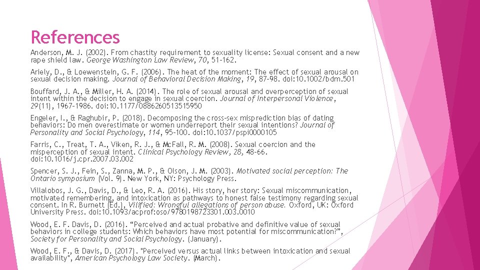 References Anderson, M. J. (2002). From chastity requirement to sexuality license: Sexual consent and