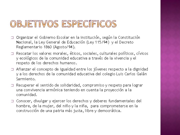 � Organizar el Gobierno Escolar en la institución, según la Constitución Nacional, la Ley