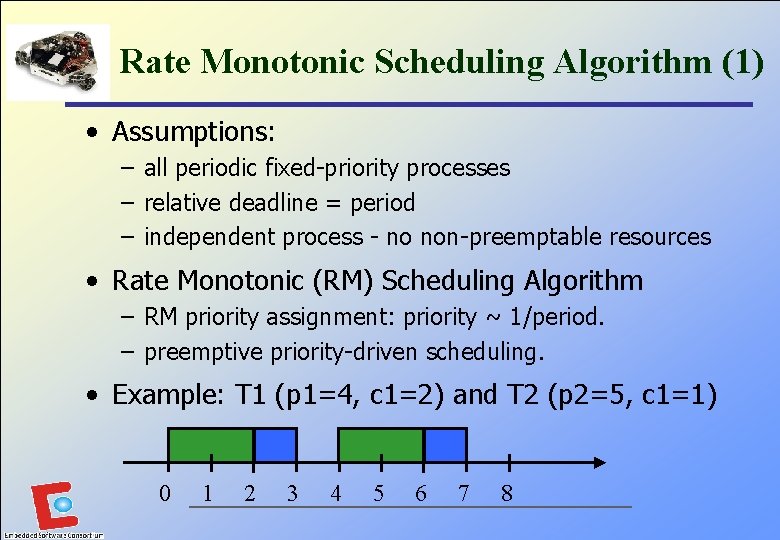 Rate Monotonic Scheduling Algorithm (1) • Assumptions: – all periodic fixed-priority processes – relative