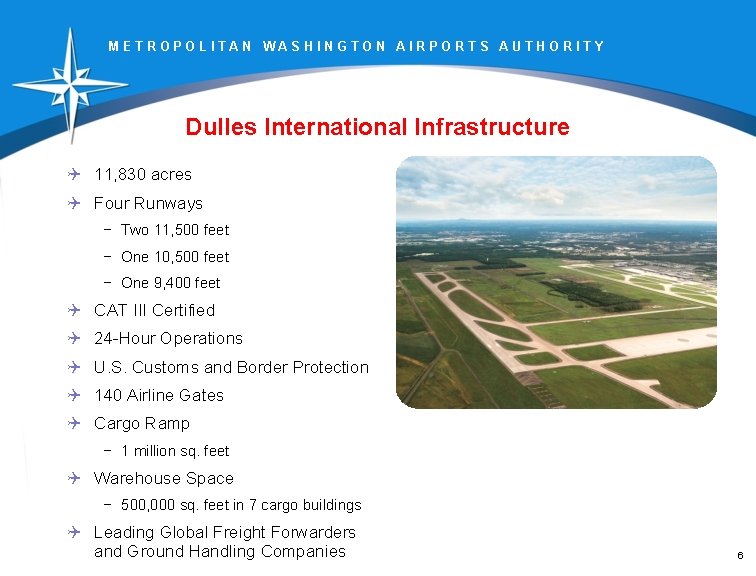 METROPOLITAN WASHINGTON AIRPORTS AUTHORITY Dulles International Infrastructure Q 11, 830 acres Q Four Runways