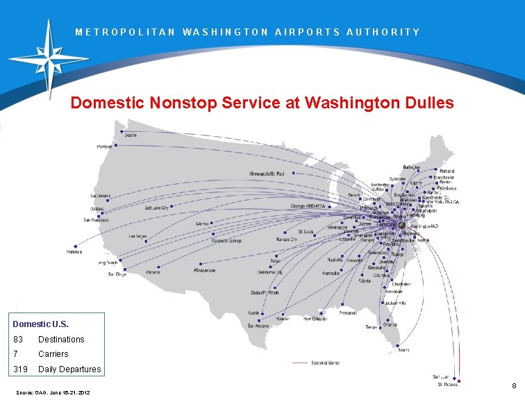 METROPOLITAN WASHINGTON AIRPORTS AUTHORITY Domestic Nonstop Service at Washington Dulles Domestic U. S. 83