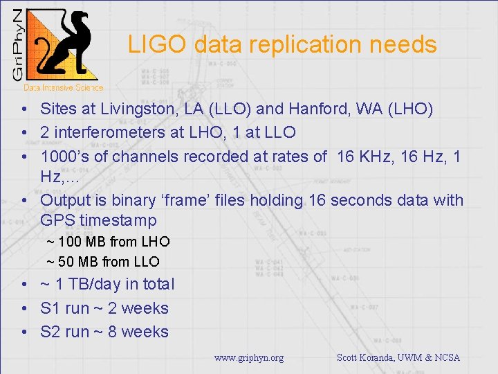 LIGO data replication needs • Sites at Livingston, LA (LLO) and Hanford, WA (LHO)