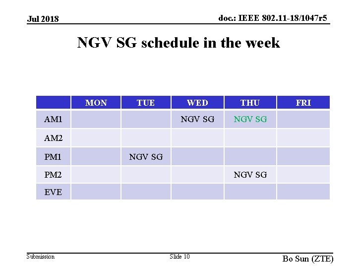 doc. : IEEE 802. 11 -18/1047 r 5 Jul 2018 NGV SG schedule in