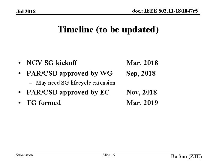 doc. : IEEE 802. 11 -18/1047 r 5 Jul 2018 Timeline (to be updated)