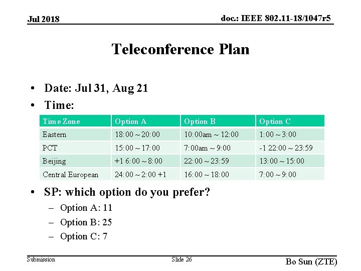 doc. : IEEE 802. 11 -18/1047 r 5 Jul 2018 Teleconference Plan • Date:
