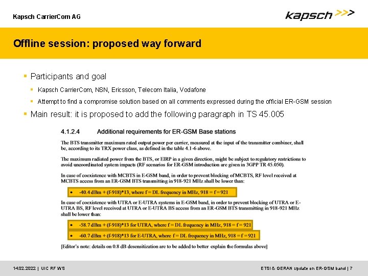 Kapsch Carrier. Com AG Offline session: proposed way forward § Participants and goal §