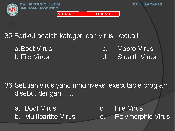 DWI HARTANTO, S. KOM JARINGAN KOMPUTER S I S A KUIS KEAMANAN W A