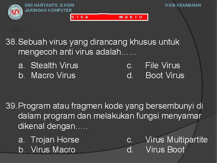 DWI HARTANTO, S. KOM JARINGAN KOMPUTER S I S A KUIS KEAMANAN W A