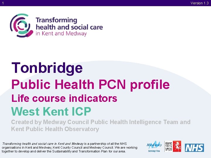 1 Version 1. 3 Tonbridge Public Health PCN profile Life course indicators West Kent