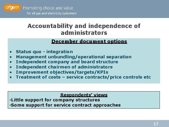 Accountability and independence of administrators December document options • • • Status quo - Accountability and independence of administrators December document options • • • Status quo -