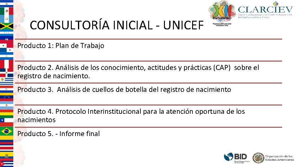 CONSULTORÍA INICIAL - UNICEF Producto 1: Plan de Trabajo Producto 2. Análisis de los