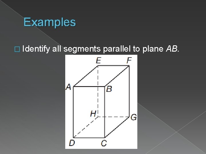 Examples � Identify all segments parallel to plane AB. 
