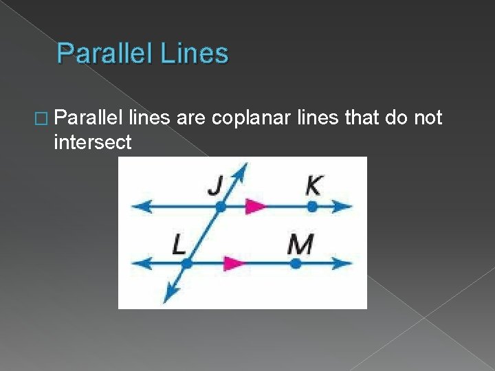 Parallel Lines � Parallel lines are coplanar lines that do not intersect 
