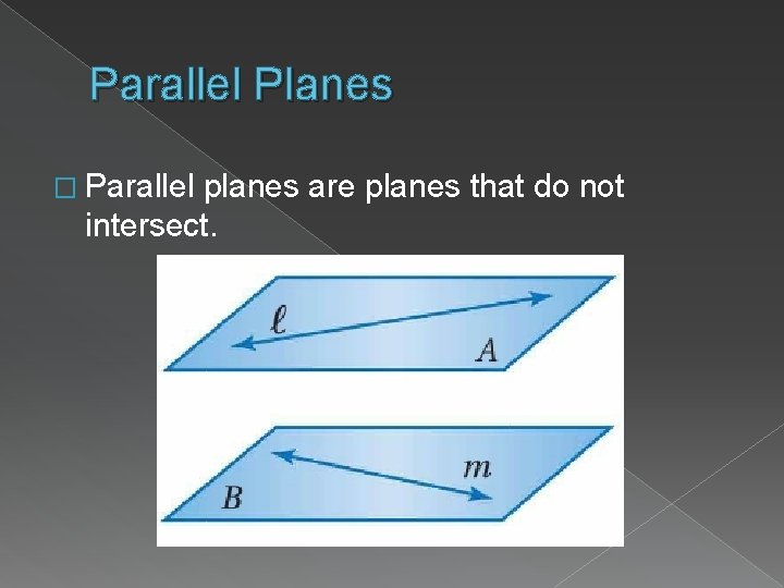 Parallel Planes � Parallel planes are planes that do not intersect. 