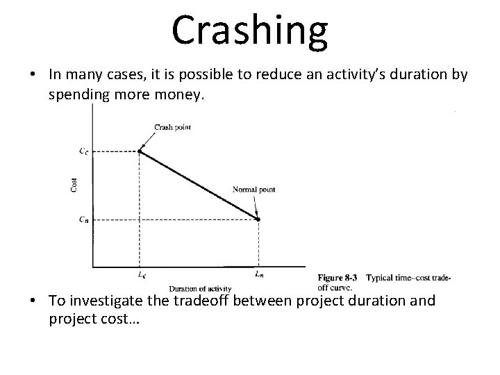 Crashing • In many cases, it is possible to reduce an activity’s duration by