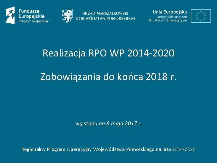 Realizacja RPO WP 2014 -2020 Zobowiązania do końca 2018 r. wg stanu na 8
