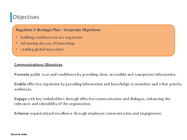 Objectives Regulator X Strategic Plan - Corporate Objectives: • Building confidence in our regulation