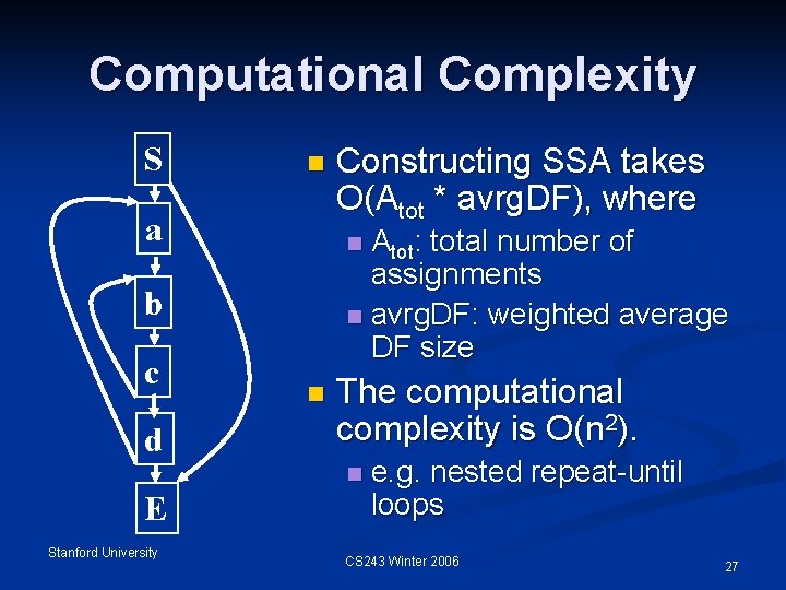 Computational Complexity S n a Atot: total number of assignments n avrg. DF: weighted