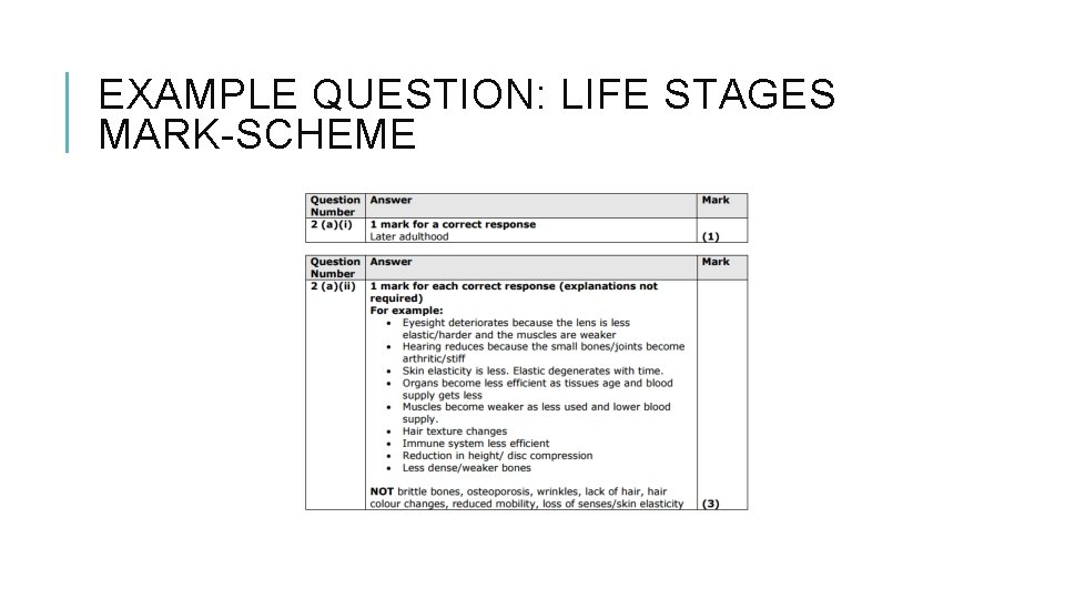 EXAMPLE QUESTION: LIFE STAGES MARK-SCHEME 