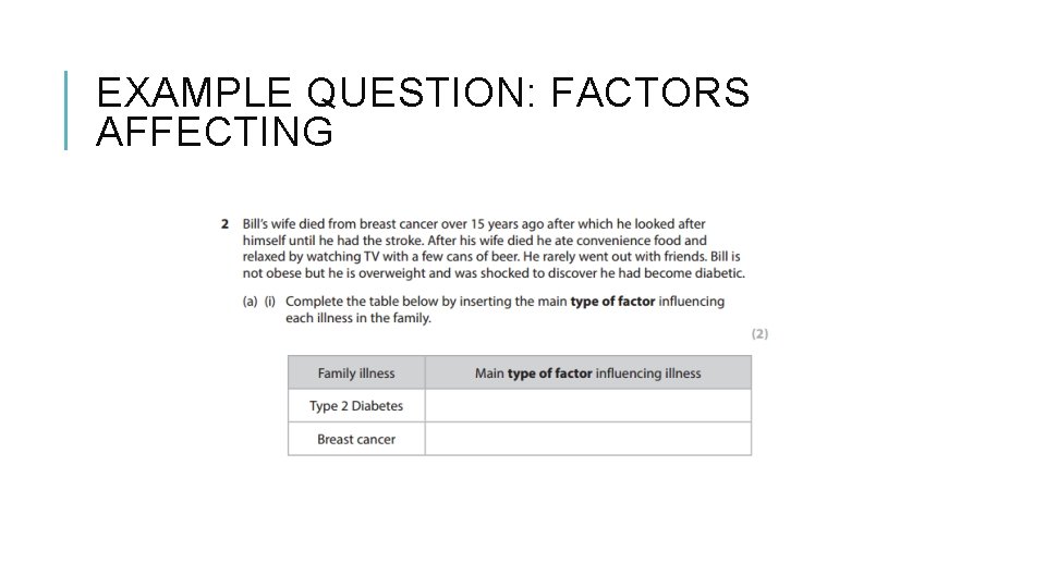 EXAMPLE QUESTION: FACTORS AFFECTING 