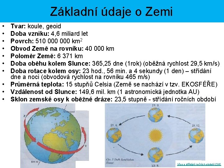 Základní údaje o Zemi • • Tvar: koule, geoid Doba vzniku: 4, 6 miliard