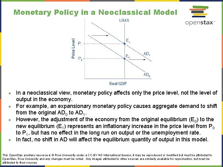 Monetary Policy in a Neoclassical Model In a neoclassical view, monetary policy affects only