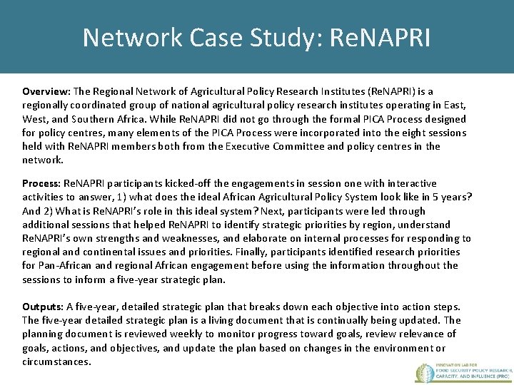 Network Case Study: Re. NAPRI Overview: The Regional Network of Agricultural Policy Research Institutes
