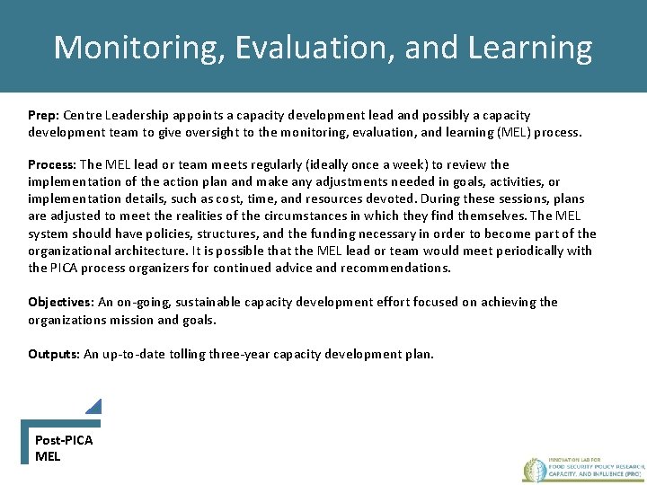 Monitoring, Evaluation, and Learning Prep: Centre Leadership appoints a capacity development lead and possibly