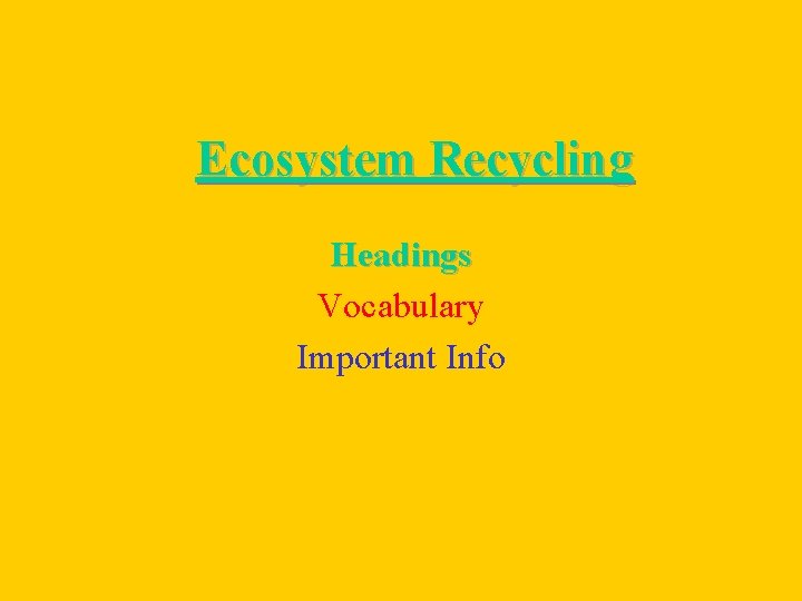 Ecosystem Recycling Headings Vocabulary Important Info 