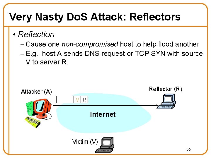 Very Nasty Do. S Attack: Reflectors • Reflection – Cause one non-compromised host to