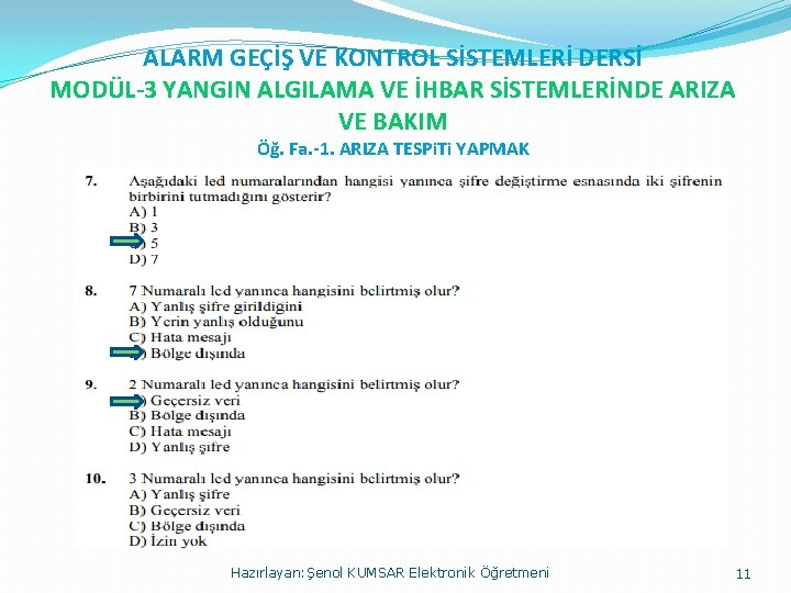 ALARM GEÇİŞ VE KONTROL SİSTEMLERİ DERSİ MODÜL-3 YANGIN ALGILAMA VE İHBAR SİSTEMLERİNDE ARIZA VE