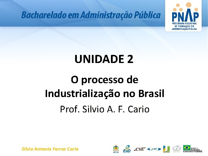 UNIDADE 2 O processo de Industrialização no Brasil Prof. Silvio A. F. Cario Silvio