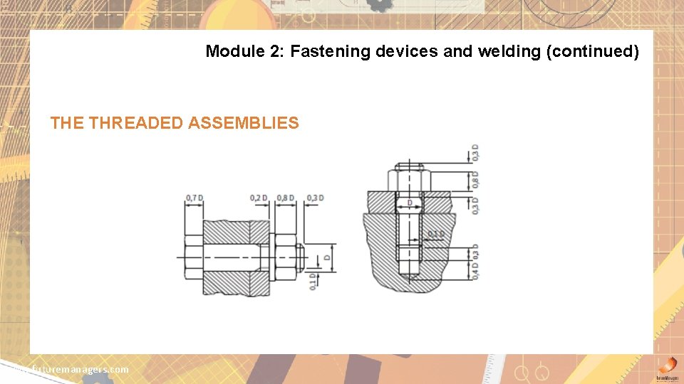 Module 2: Fastening devices and welding (continued) THE THREADED ASSEMBLIES www. futuremanagers. com 