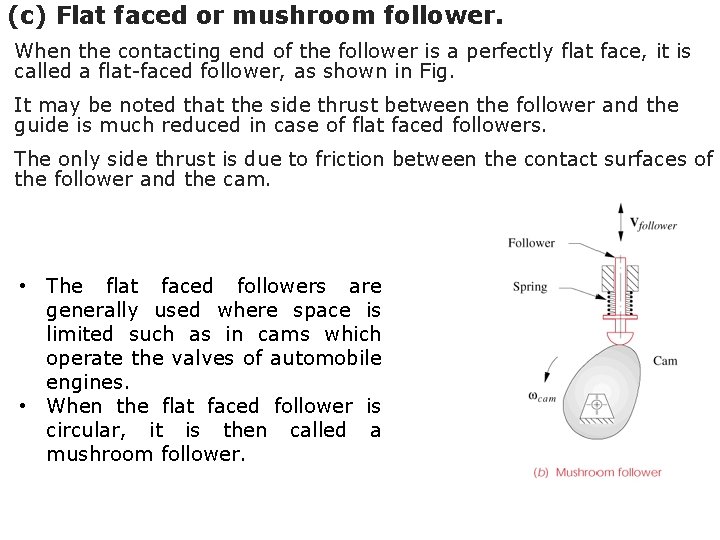 (c) Flat faced or mushroom follower. When the contacting end of the follower is