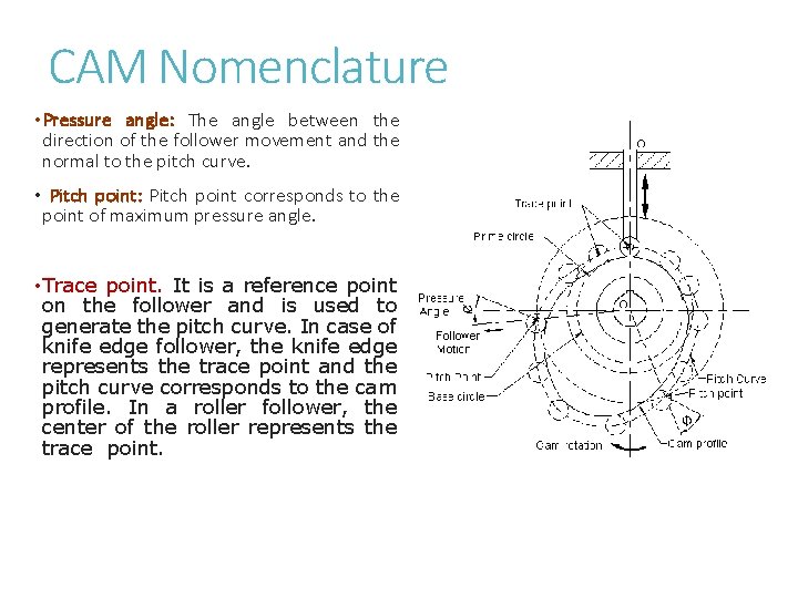 CAM Nomenclature • Pressure angle: The angle between the direction of the follower movement